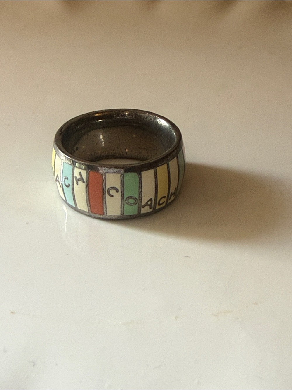 COACH Legacy Striped Silver Ring - Picture 2 of 5